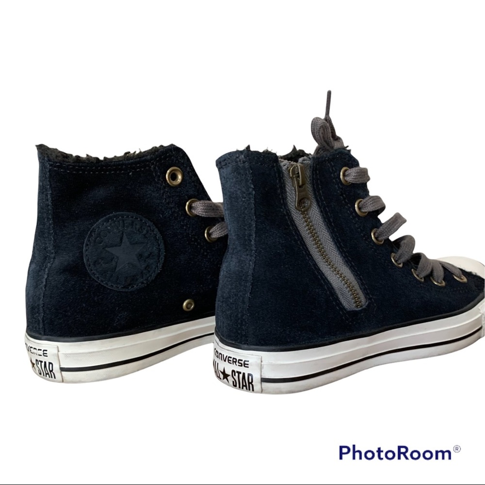 Converse black suede leather faux fur-lined high-top zip sneakers - Picture 3 of 6